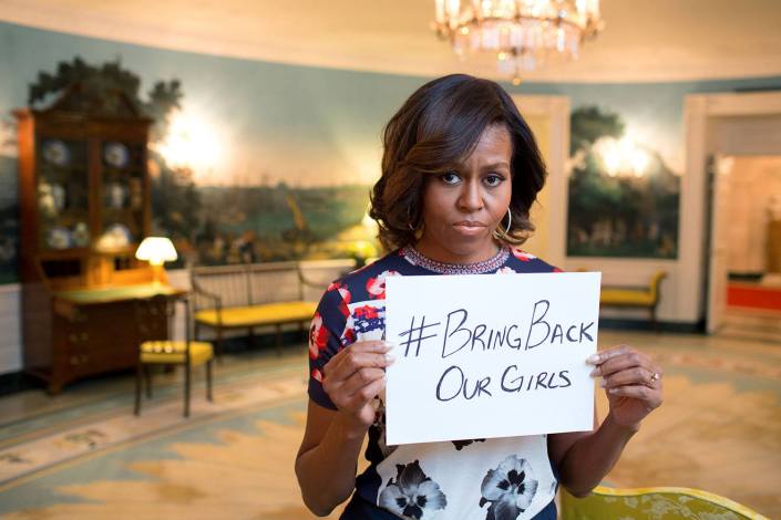 #BringBackOurGirls: OBAMA'S WIFE  PROTESTS IN WHITE HOUSE.